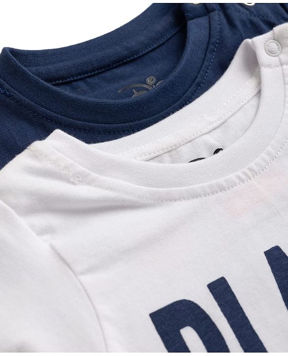 Babyhug Disney Single Jersey Knit Half Sleeves T-Shirts & Shorts Set with Mickey Mouse Graphics - Orange White & Navy Blue