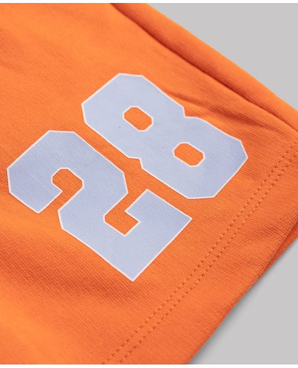 Babyhug Disney Single Jersey Knit Half Sleeves T-Shirts & Shorts Set with Mickey Mouse Graphics - Orange White & Navy Blue