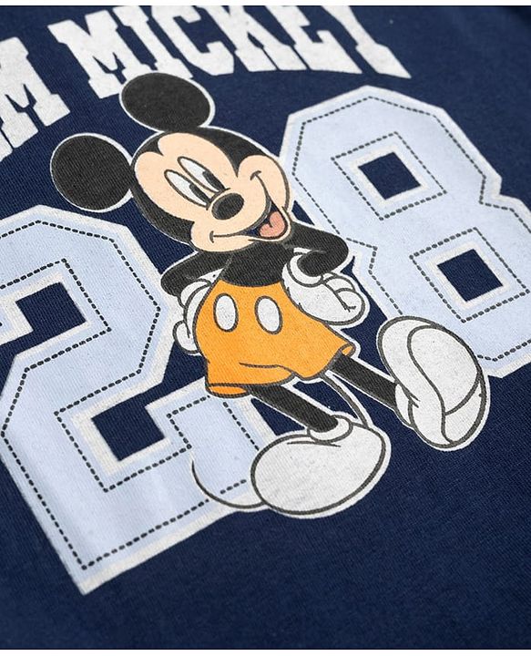 Babyhug Disney Single Jersey Knit Half Sleeves T-Shirts & Shorts Set with Mickey Mouse Graphics - Orange White & Navy Blue