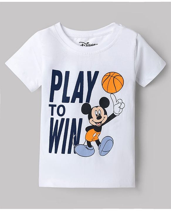 Babyhug Disney Single Jersey Knit Half Sleeves T-Shirts & Shorts Set with Mickey Mouse Graphics - Orange White & Navy Blue