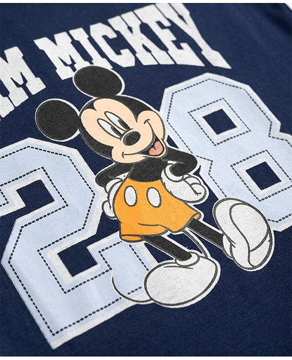 Babyhug Disney Single Jersey Knit Half Sleeves T-Shirts & Shorts Set with Mickey Mouse Graphics - Orange White & Navy Blue