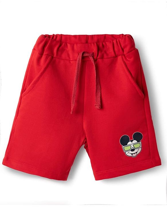 Babyhug Disney Single Jersey Knit Half Sleeves T-Shirt & Shorts Set with Mickey Mouse Graphics - Red