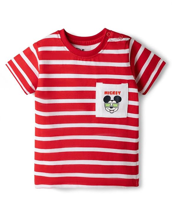 Babyhug Disney Single Jersey Knit Half Sleeves T-Shirt & Shorts Set with Mickey Mouse Graphics - Red