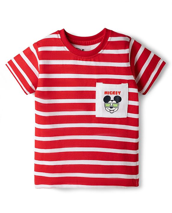 Babyhug Disney Single Jersey Knit Half Sleeves T-Shirt & Shorts Set with Mickey Mouse Graphics - Red