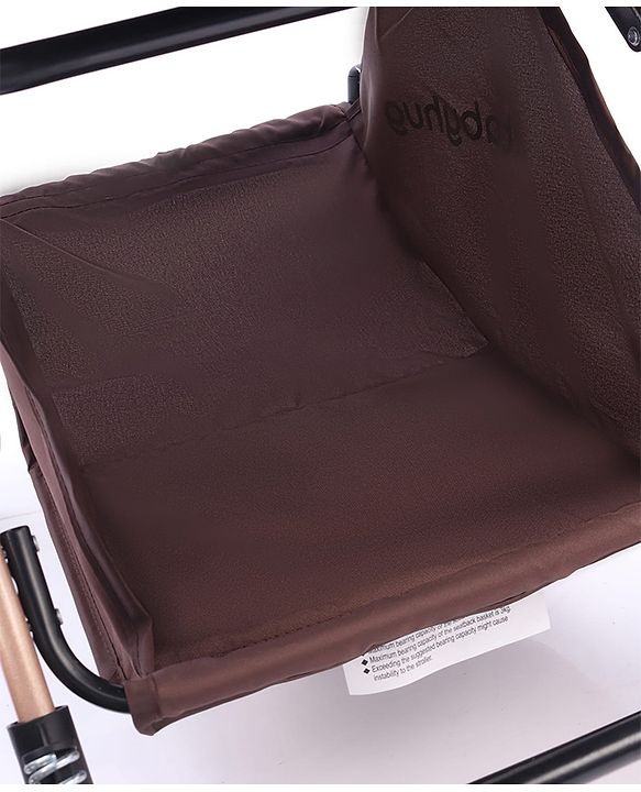 Babyhug Stroller with Reversible Handle & Feeding Tray - Khaki| Reversible Handle| Suspension Wheels| Linen Fabric| Front Swivel Wheels| Storage Basket| Linked Brake| Food Tray