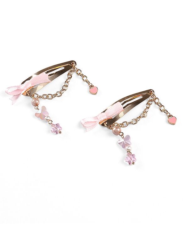 Babyhug Metal Hair Clips With Beads & Charm Detailing - Pink