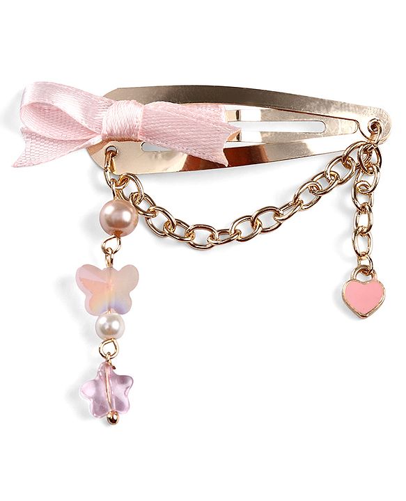 Babyhug Metal Hair Clips With Beads & Charm Detailing - Pink