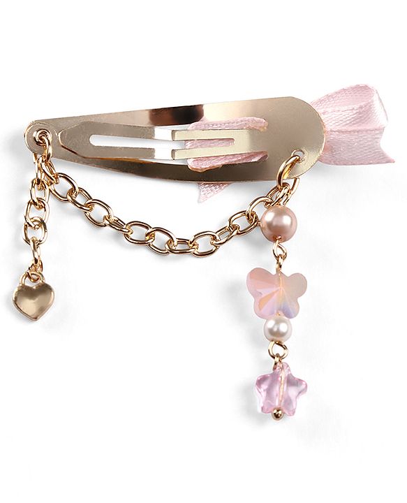 Babyhug Metal Hair Clips With Beads & Charm Detailing - Pink