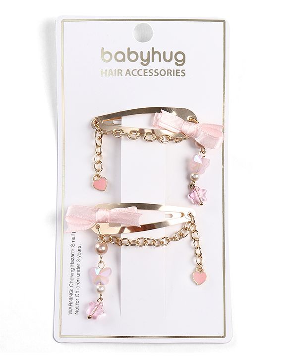Babyhug Metal Hair Clips With Beads & Charm Detailing - Pink