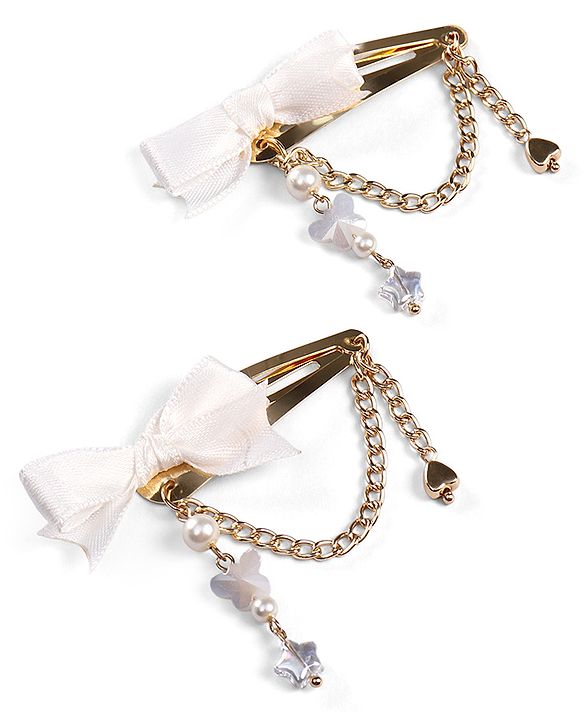 Babyhug Metal Hair Clips With Beads & Charm Detailing - Pink