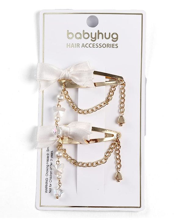 Babyhug Metal Hair Clips With Beads & Charm Detailing - Pink