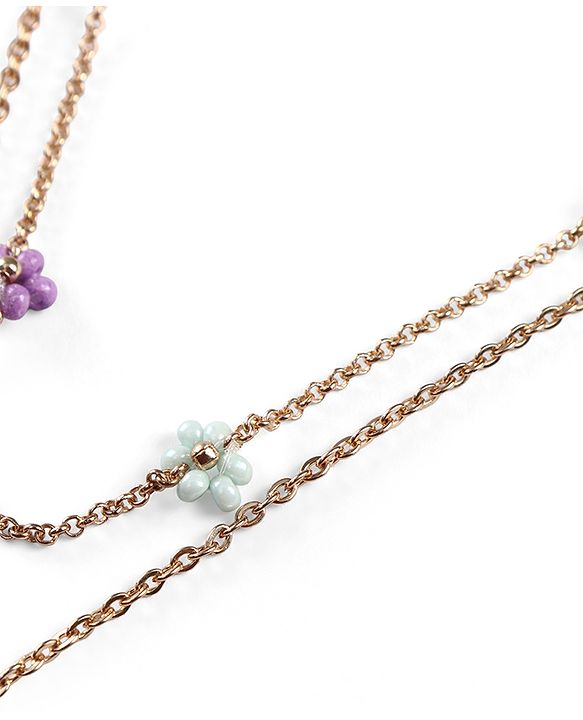 Pine Kids Metal Necklace For Kids With Beads & Floral Charm - Multicolor