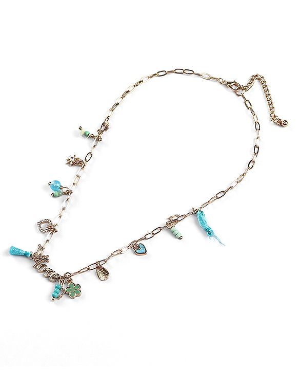 Pine Kids Metal Kids Necklace With Love Charm & Beads - Sky Blue