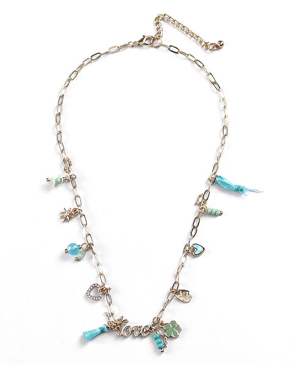 Pine Kids Metal Kids Necklace With Love Charm & Beads - Sky Blue