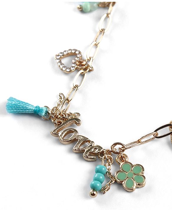 Pine Kids Metal Kids Necklace With Love Charm & Beads - Sky Blue