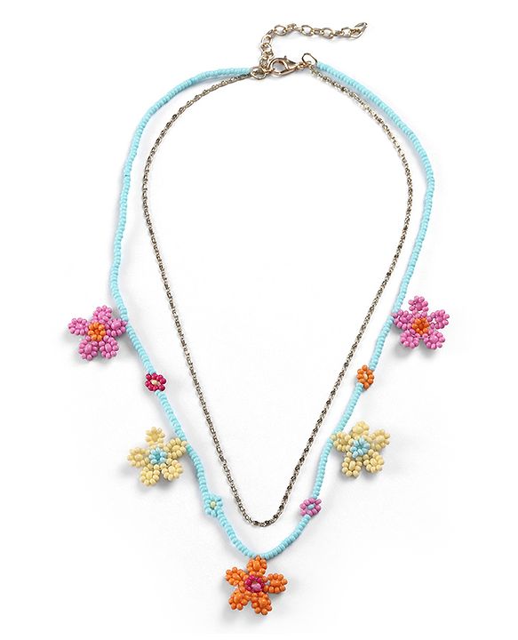 Babyhug Metal Necklace For Kids With Beads & Floral Charms - Multicolor