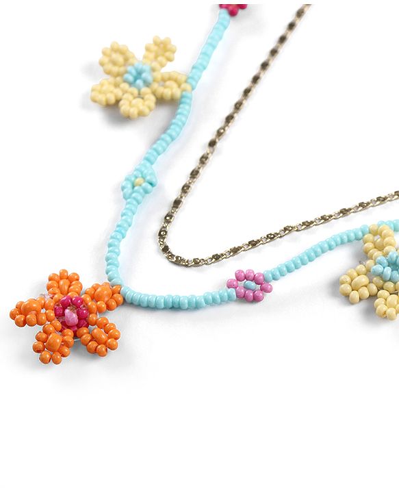 Babyhug Metal Necklace For Kids With Beads & Floral Charms - Multicolor