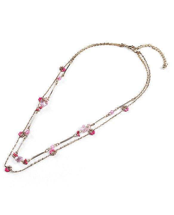 Pine Kids Metal Necklace For Kids With Beads & Charms - Pink