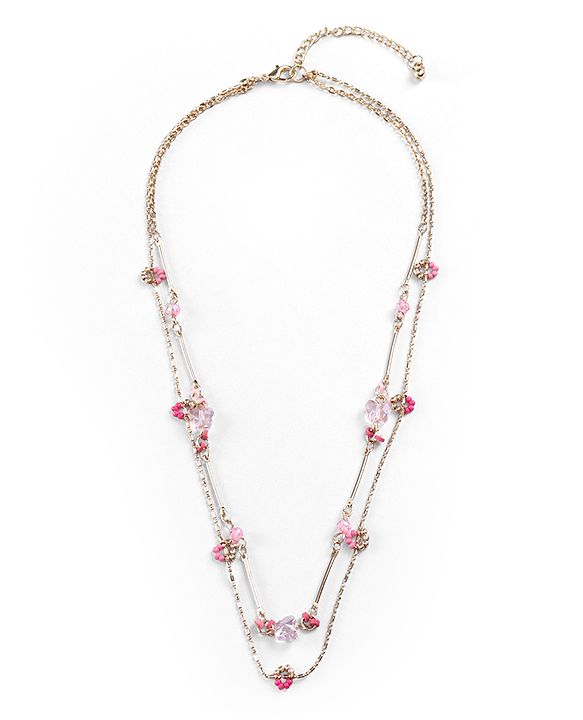 Pine Kids Metal Necklace For Kids With Beads & Charms - Pink