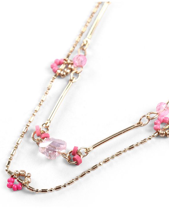 Pine Kids Metal Necklace For Kids With Beads & Charms - Pink