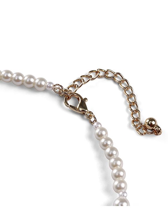 Babyhug Metal Necklace For Kids With Pearls & Floral Charms - Pink & White