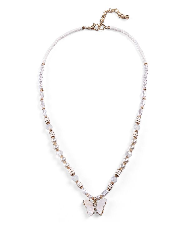 Babyhug Metal Necklace & Bracelet Jewellery Combo With Pearls & Butterfly Charms - White