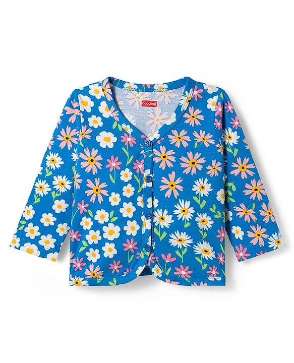 Babyhug Single Jersey Knit Full Sleeves Top & Leggings Set with Floral Print - Yellow & Blue