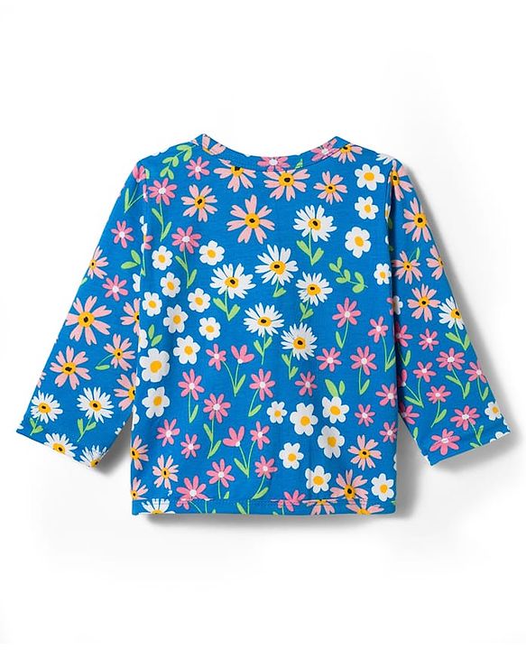 Babyhug Single Jersey Knit Full Sleeves Top & Leggings Set with Floral Print - Yellow & Blue