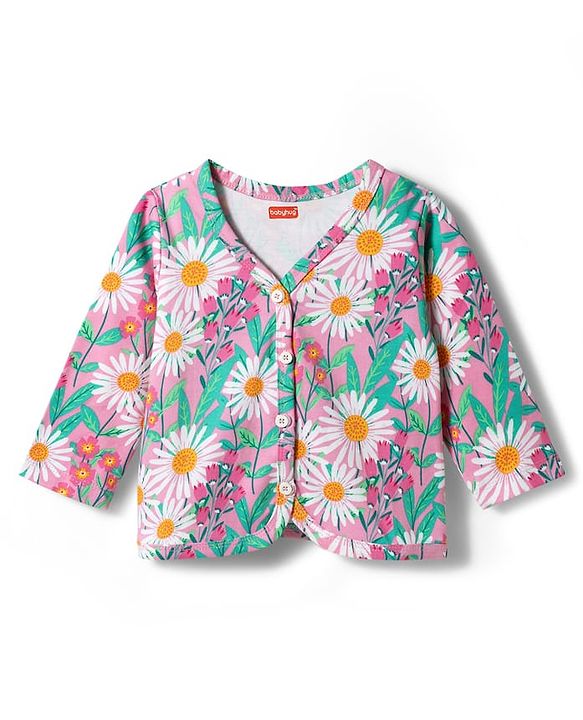 Babyhug Single Jersey Knit Full Sleeves Co-ords Top & Leggings Set with Floral Print - Multicolor