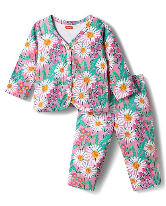 Babyhug Single Jersey Knit Full Sleeves Co-ords Top & Leggings Set with Floral Print - Multicolor