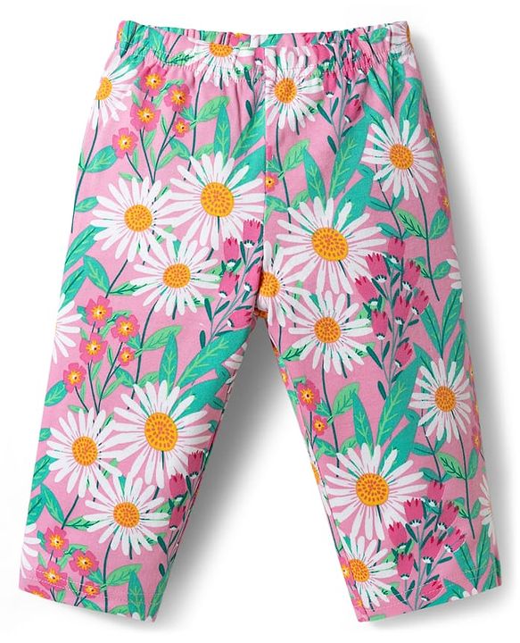 Babyhug Single Jersey Knit Full Sleeves Co-ords Top & Leggings Set with Floral Print - Multicolor