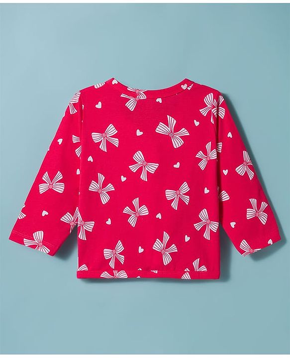 Babyhug Single Jersey Knit Full Sleeves Bow Printed Top & Leggings Set - Red & White