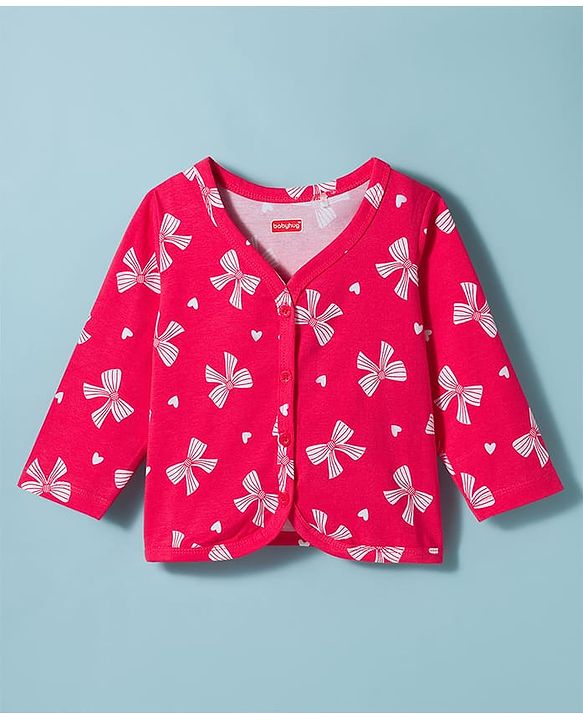 Babyhug Single Jersey Knit Full Sleeves Bow Printed Top & Leggings Set - Red & White