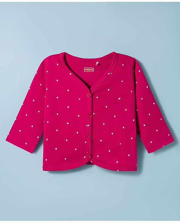 Babyhug Single Jersey Knit Full Sleeves Top & Leggings Set with Polka Dot Print - Fuchsia & White