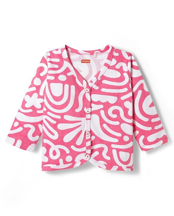 Babyhug Single Jersey Knit Full Sleeves Top & Leggings Set with Abstract Print - Pink
