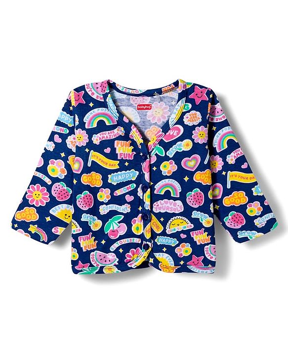 Babyhug Single Jersey Knit Full Sleeves Top & Leggings Set with Tropical Theme Print - Yellow & Blue