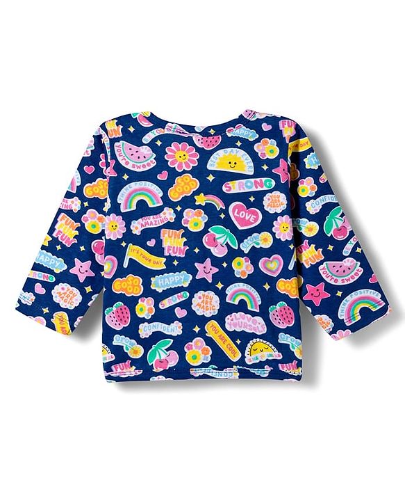 Babyhug Single Jersey Knit Full Sleeves Top & Leggings Set with Tropical Theme Print - Yellow & Blue