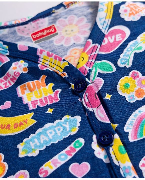 Babyhug Single Jersey Knit Full Sleeves Top & Leggings Set with Tropical Theme Print - Yellow & Blue