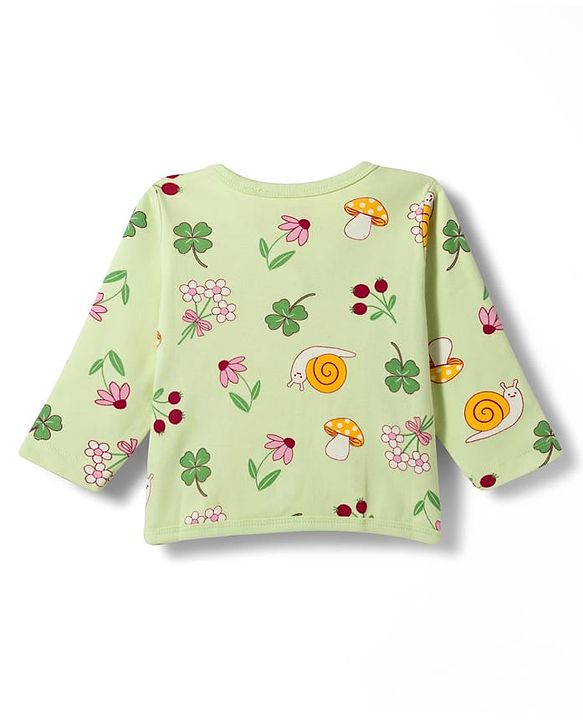 Babyhug Single Jersey Knit Full Sleeves Top & Leggings Set with Tropical Theme Print - Light Green