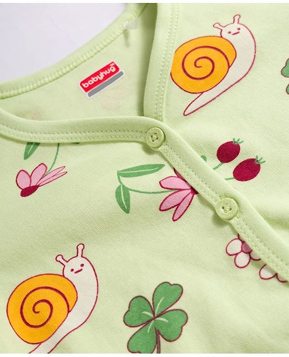 Babyhug Single Jersey Knit Full Sleeves Top & Leggings Set with Tropical Theme Print - Light Green