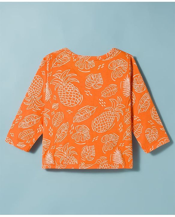 Babyhug Single Jersey Knit Full Sleeves Top & Leggings Set with Tropical Theme Print - Orange & White
