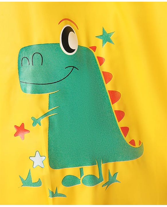Babyhug Full Sleeves Raincoat with Dino Print - Golden