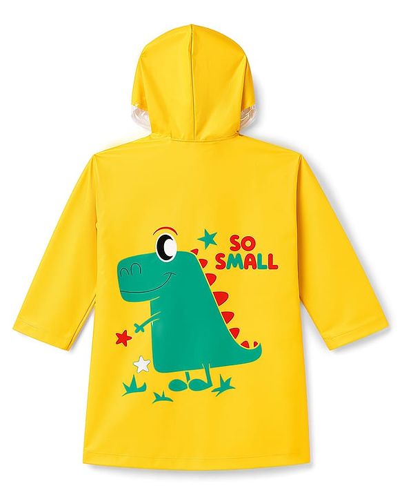 Babyhug Full Sleeves Raincoat with Dino Print - Golden