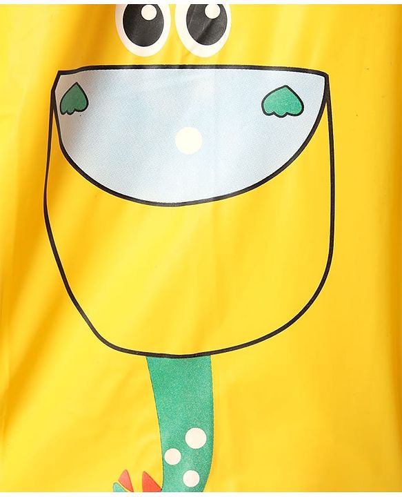 Babyhug Full Sleeves Raincoat with Dino Print - Golden