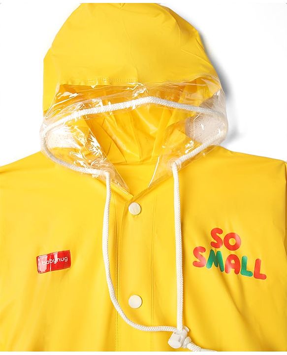 Babyhug Full Sleeves Raincoat with Dino Print - Golden