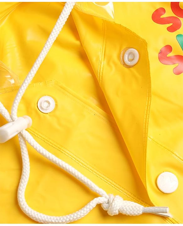 Babyhug Full Sleeves Raincoat with Dino Print - Golden