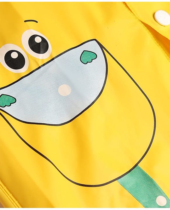 Babyhug Full Sleeves Raincoat with Dino Print - Golden