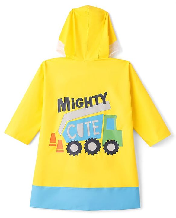 Babyhug Full Sleeves Raincoat with Truck Print - Yellow