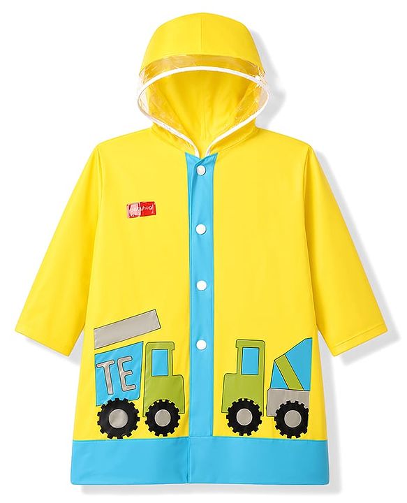 Babyhug Full Sleeves Raincoat with Truck Print - Yellow