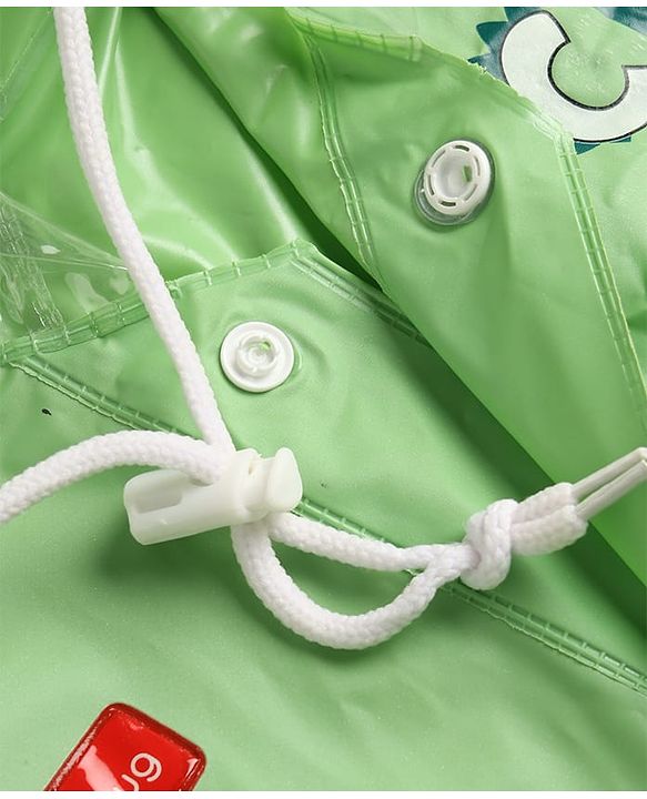 Babyhug Full Sleeves Raincoat with Dino Print - Green